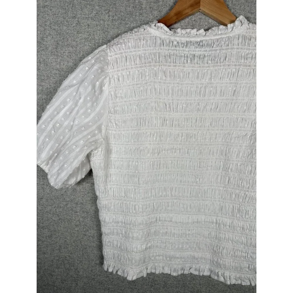J. Crew Medium Womens Top White Crinkle Stretch Cotton Short Sleeve Boho - Picture 12 of 16